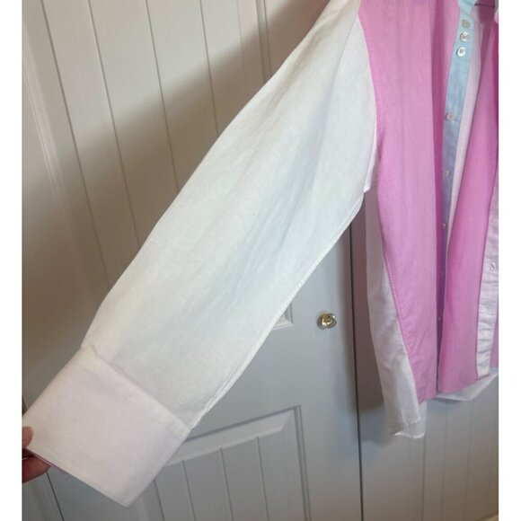 Bertigo Mens Colorblock Button-Up Shirt Pink/Blue/White Cotton S - Picture 3 of 10